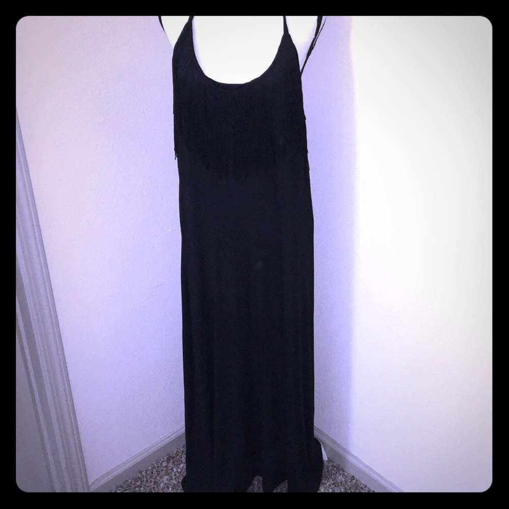 Black Halter Maxi Summer Dress with Tassel Front